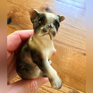 Ceramic Boston Terrier Figurine - black and white- made in Japan